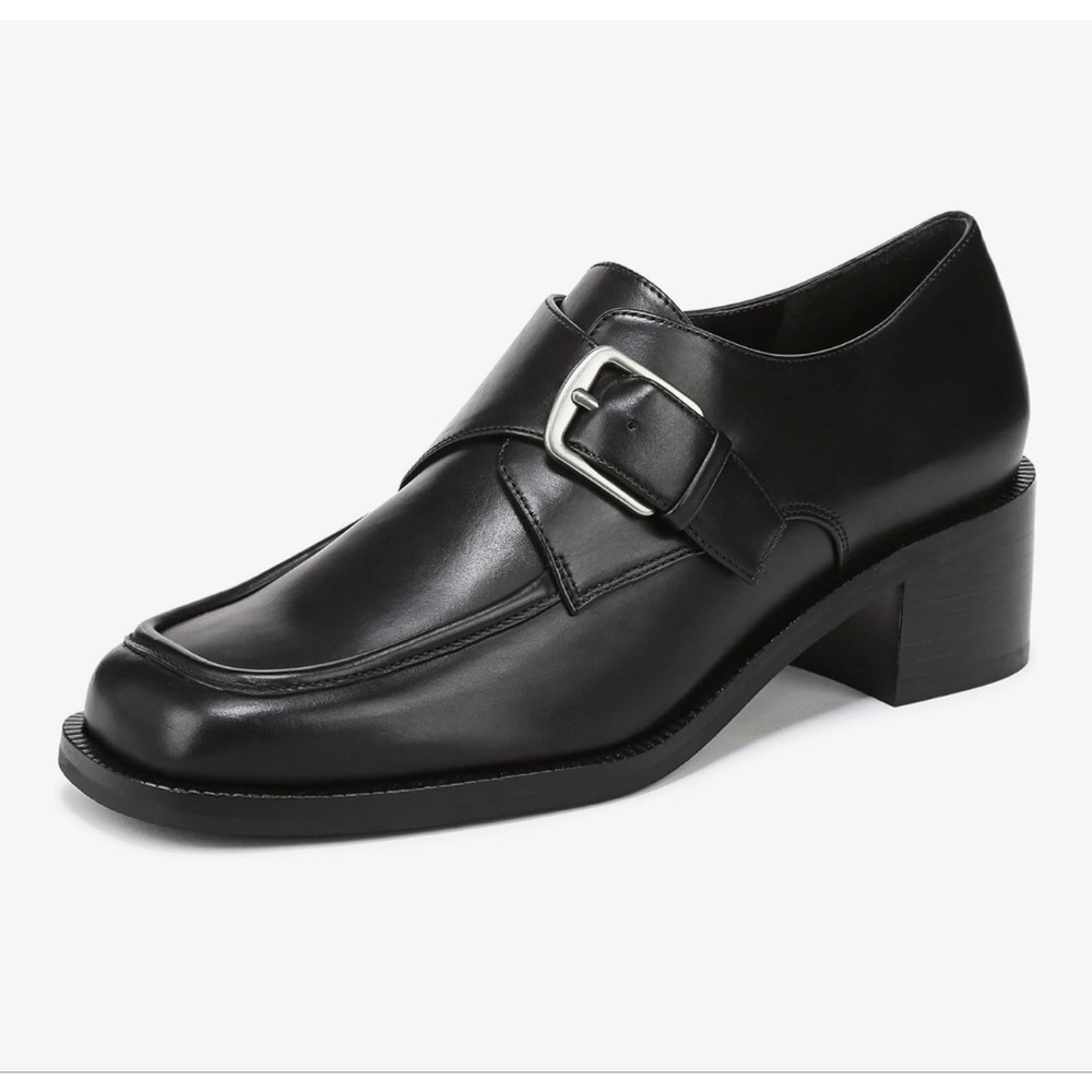 NEW Black Lennox Leather Heeled Monk-Strap Loafer 9 $350